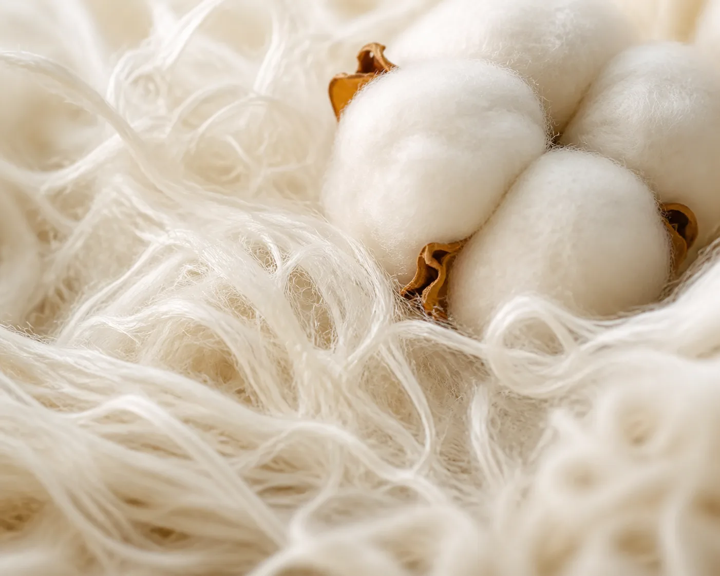 Macro di fibre di cotone naturale e di un morbido fiocco di cotone
