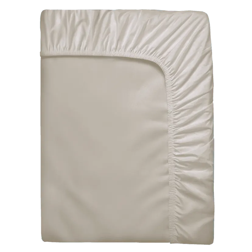 Lenzuolo con angoli beige ripiegato, con bordo elasticizzato lungo tutto il perimetro